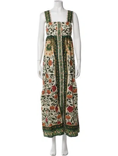 Pre-owned Farm Rio Printed Long Dress In Green