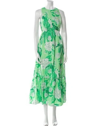 Pre-owned Farm Rio Printed Long Dress In Green