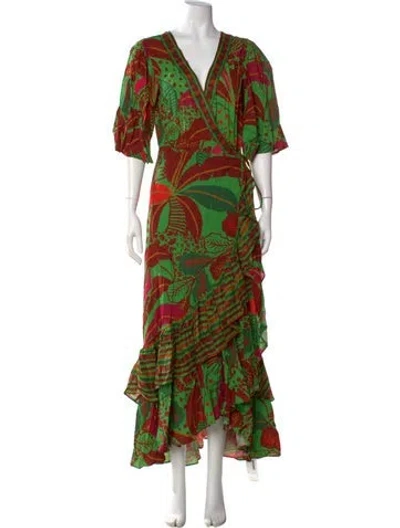 Pre-owned Farm Rio Printed Long Dress In Green
