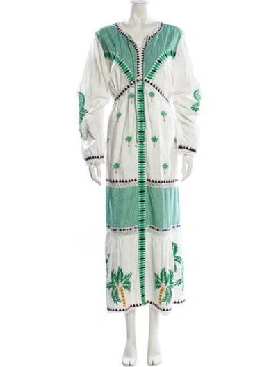 Pre-owned Farm Rio Printed Long Dress In Green
