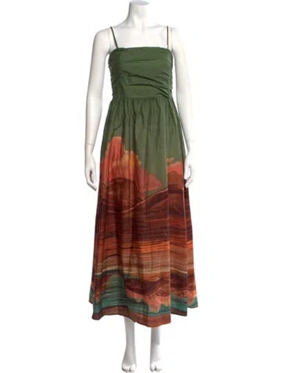 Pre-owned Farm Rio Printed Long Dress In Green