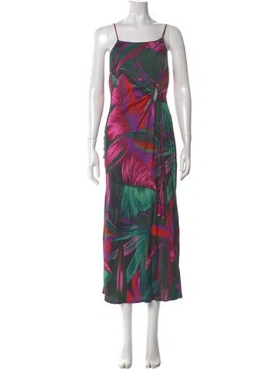 Pre-owned Farm Rio Printed Long Dress In Green