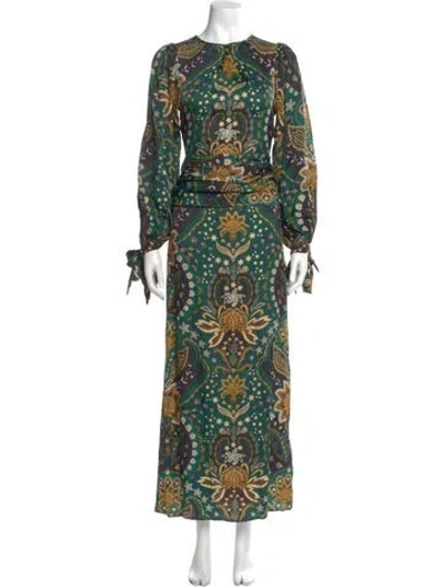 Pre-owned Farm Rio Printed Long Dress In Green