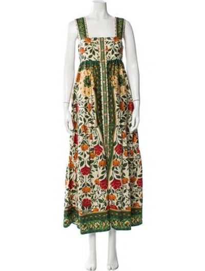 Pre-owned Farm Rio Printed Long Dress In Green
