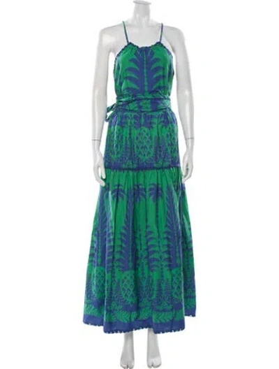 Pre-owned Farm Rio Printed Long Dress In Green