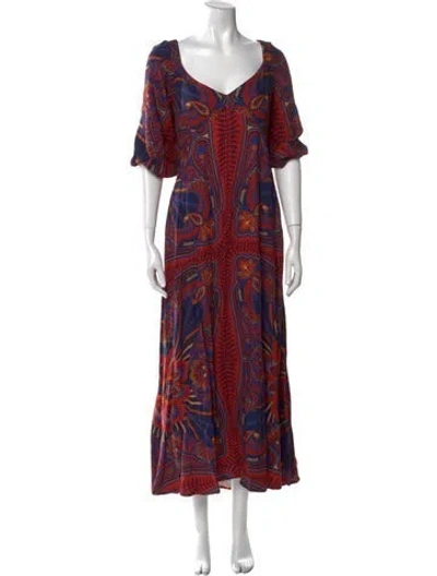 Pre-owned Farm Rio Printed Long Dress In Multi