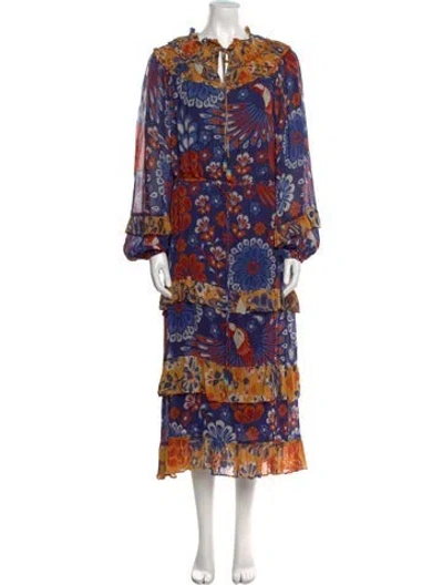 Pre-owned Farm Rio Printed Long Dress In Multi