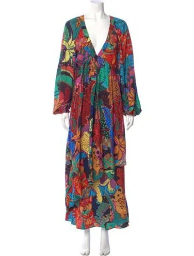 Pre-owned Farm Rio Printed Long Dress In Multi