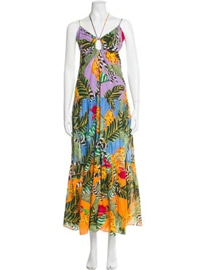Pre-owned Farm Rio Printed Long Dress In Multi