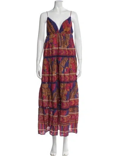 Pre-owned Farm Rio Printed Long Dress In Multi