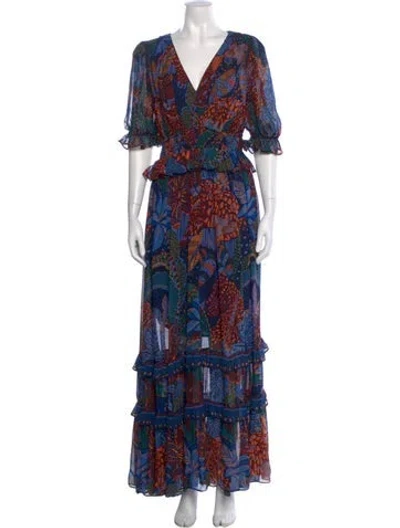 Pre-owned Farm Rio Printed Long Dress In Multi