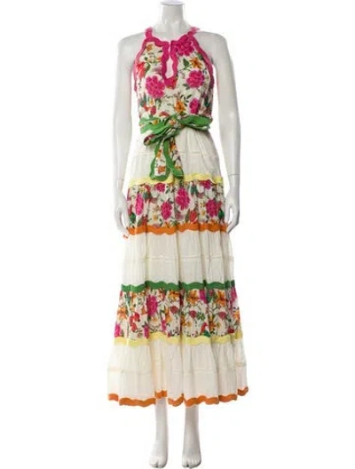 Pre-owned Farm Rio Printed Long Dress In Neutral