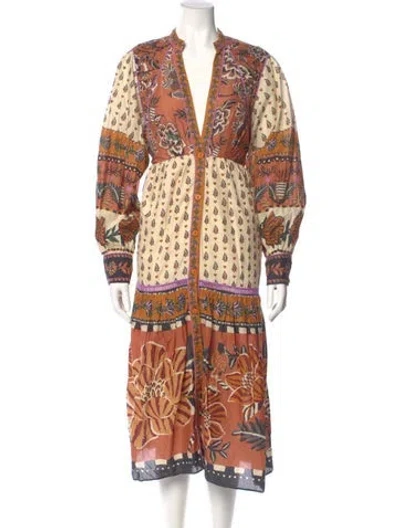 Pre-owned Farm Rio Printed Long Dress In Neutral