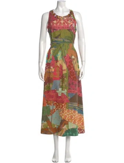 Pre-owned Farm Rio Printed Long Dress In Neutral