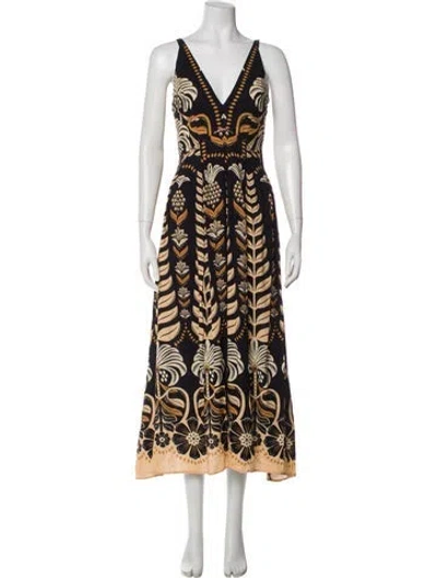 Pre-owned Farm Rio Printed Long Dress In Neutral
