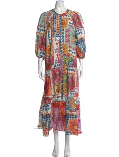 Pre-owned Farm Rio Printed Long Dress In Neutral