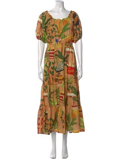 Pre-owned Farm Rio Printed Long Dress In Orange