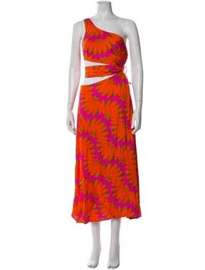 Pre-owned Farm Rio Printed Long Dress In Orange