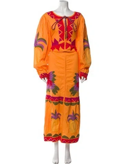 Pre-owned Farm Rio Printed Long Dress In Orange