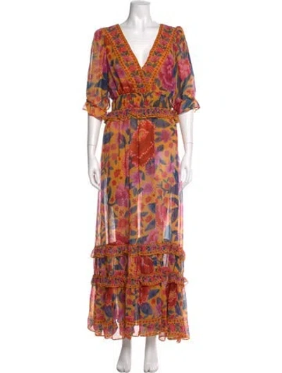 Pre-owned Farm Rio Printed Long Dress In Orange