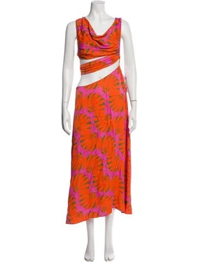 Pre-owned Farm Rio Printed Long Dress In Orange