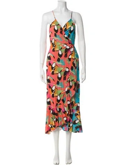 Pre-owned Farm Rio Printed Long Dress In Orange