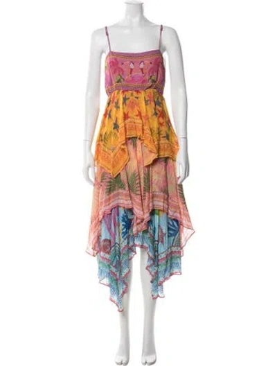 Pre-owned Farm Rio Printed Long Dress In Orange