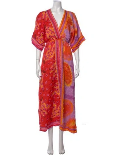 Pre-owned Farm Rio Printed Long Dress In Orange