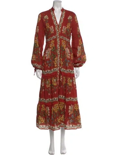 Pre-owned Farm Rio Printed Long Dress In Orange