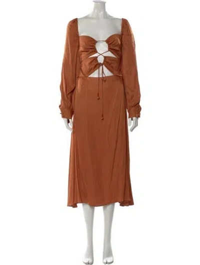 Pre-owned Farm Rio Printed Long Dress In Orange