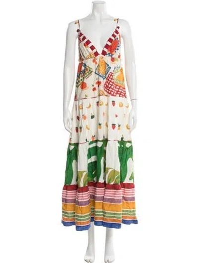 Pre-owned Farm Rio Printed Long Dress In Orange