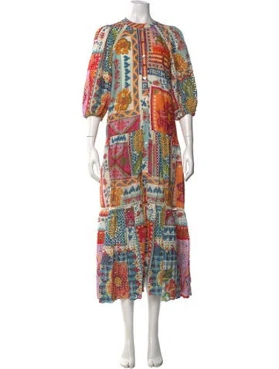 Pre-owned Farm Rio Printed Long Dress In Orange