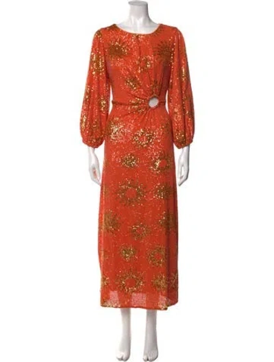 Pre-owned Farm Rio Printed Long Dress In Orange