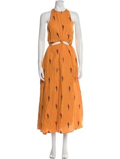 Pre-owned Farm Rio Printed Long Dress In Orange