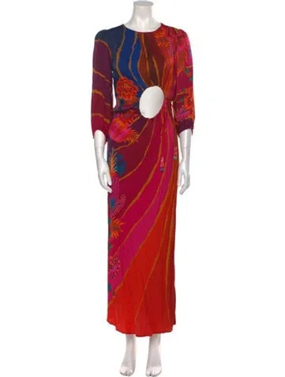 Pre-owned Farm Rio Printed Long Dress In Pink