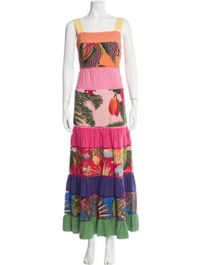 Pre-owned Farm Rio Printed Long Dress In Pink