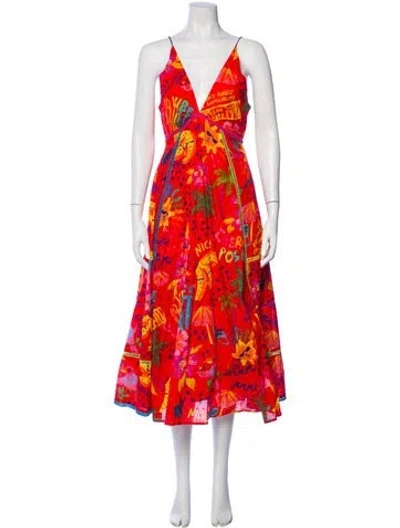 Pre-owned Farm Rio Printed Long Dress In Pink