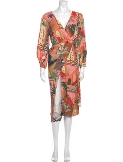 Pre-owned Farm Rio Printed Long Dress In Pink