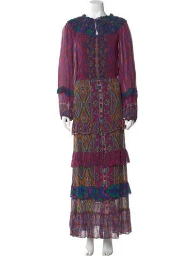 Pre-owned Farm Rio Printed Long Dress In Pink