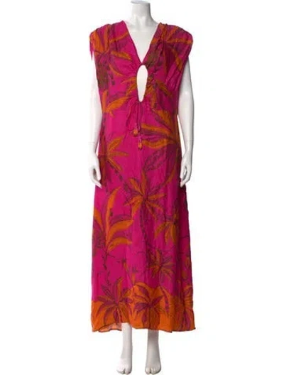 Pre-owned Farm Rio Printed Long Dress In Pink