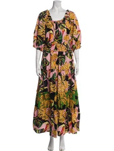 Pre-owned Farm Rio Printed Long Dress In Pink