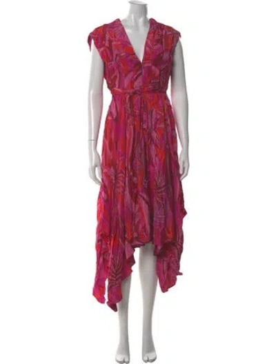 Pre-owned Farm Rio Printed Long Dress In Pink