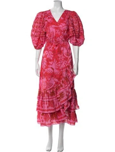 Pre-owned Farm Rio Printed Long Dress In Pink