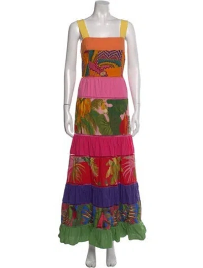 Pre-owned Farm Rio Printed Long Dress In Pink