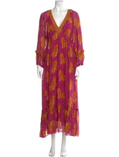 Pre-owned Farm Rio Printed Long Dress In Pink