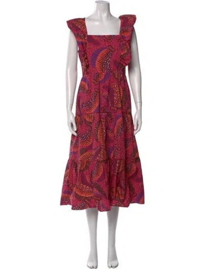Pre-owned Farm Rio Printed Long Dress In Pink