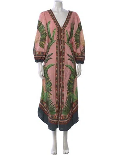 Pre-owned Farm Rio Printed Long Dress In Pink