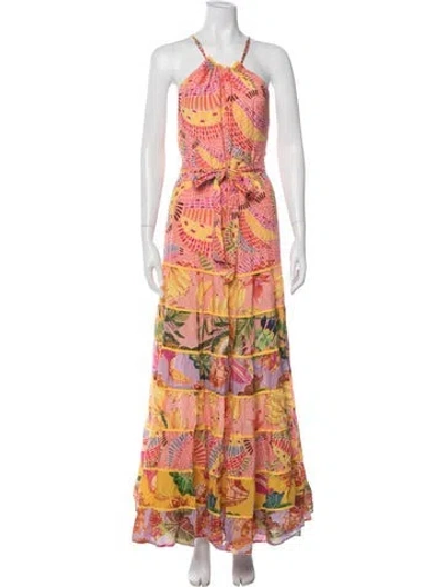 Pre-owned Farm Rio Printed Long Dress In Pink