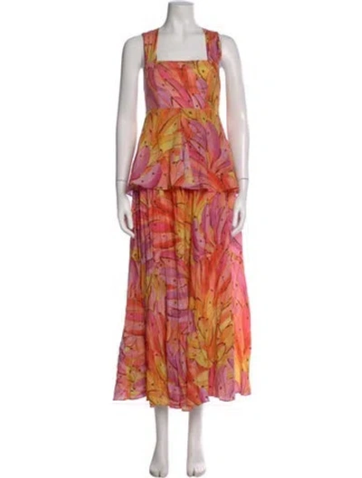 Pre-owned Farm Rio Printed Long Dress In Pink