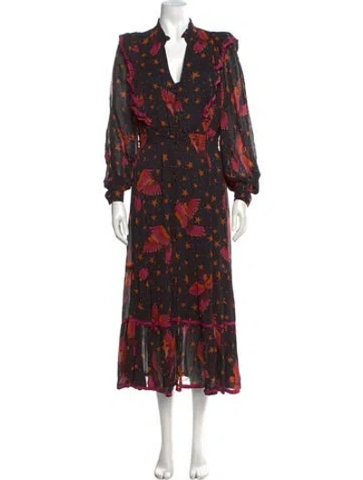 Pre-owned Farm Rio Printed Long Dress In Pink
